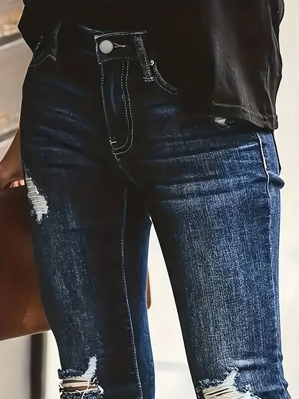 Jean skinny déchiré bleu profond - pantalon denim tendance pour femmes