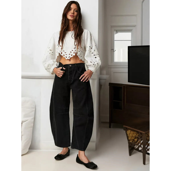 Jeans denim à jambes larges - pantalons décontractés et stylés pour femmes