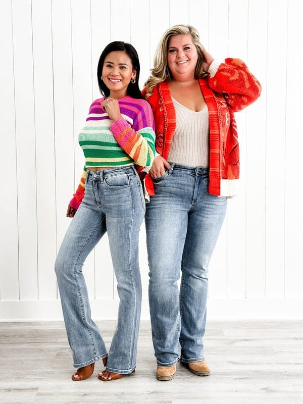 Jeans en denim contrôle ventre - flares féminines flatteuses