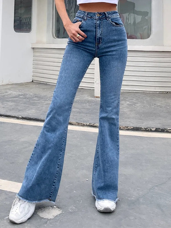 Jeans évasés - chic pantalons en denim taille haute pour femmes