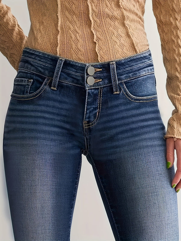 Jeans évasés taille haute - denim bleu moyen pour dames