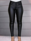 Jeans skinny noirs taille haute en simili cuir - pantalons tendance pour dames
