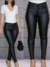 Jeans skinny noirs taille haute en simili cuir - pantalons tendance pour dames