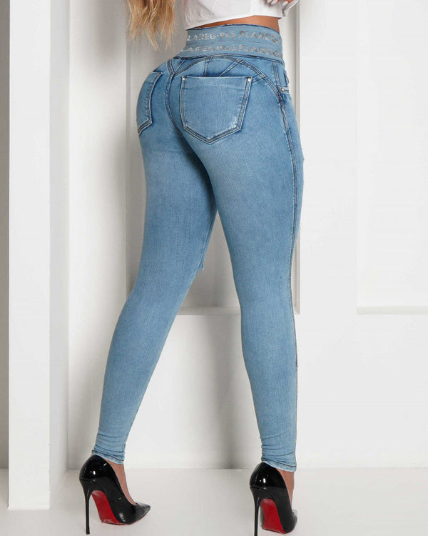 Jeans taille haute extensibles - pantalon slim en denim pour femmes