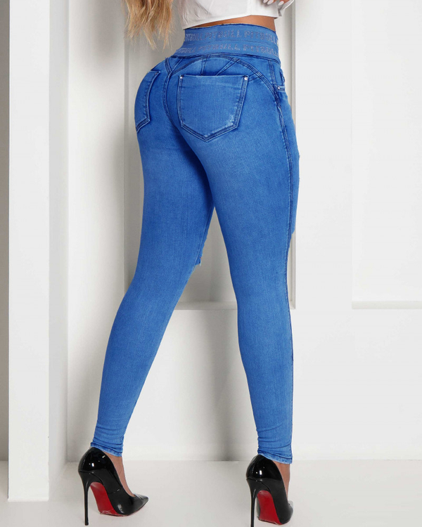 Jeans taille haute extensibles - pantalon slim en denim pour femmes