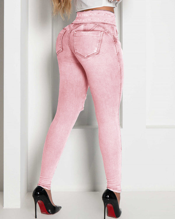 Jeans taille haute extensibles - pantalon slim en denim pour femmes