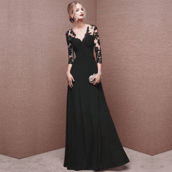 Robe de soirée en dentelle pour femmes - élégante robe longue à manches pour occasions formelles