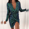 Robe mini à manches longues style wrap - tenue élégante et scintillante pour vos soirées