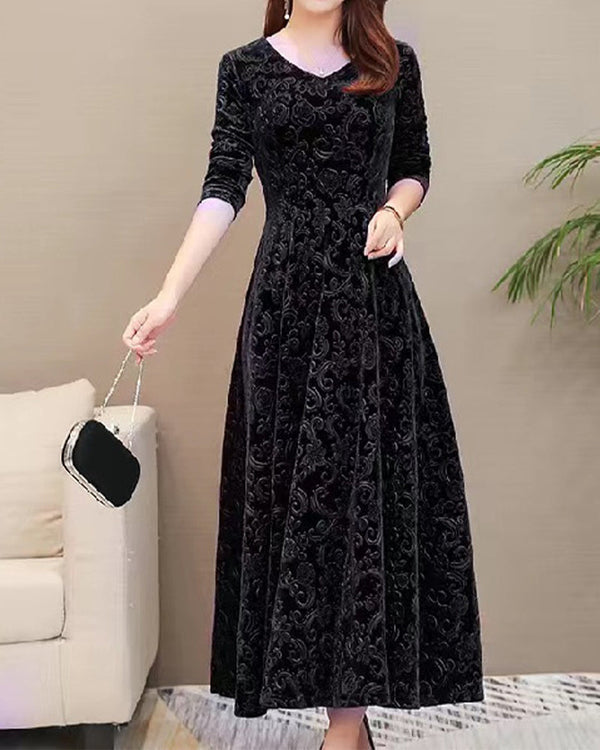 Robe en velours intemporelle - robe longue à manches pour femmes