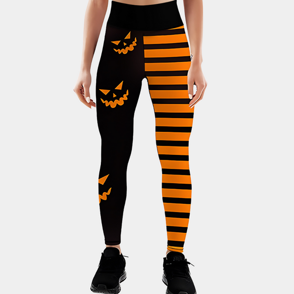 Leggings d'halloween - élégants leggings noirs et oranges avec des citrouilles
