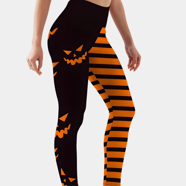 Leggings d'halloween - élégants leggings noirs et oranges avec des citrouilles
