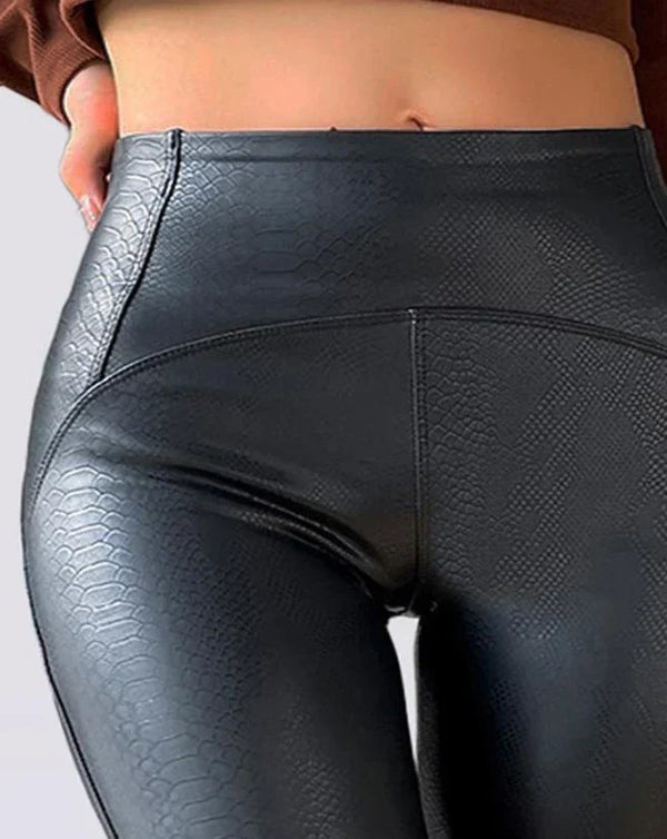 Leggings en simili cuir - pantalons noirs taille haute pour femmes