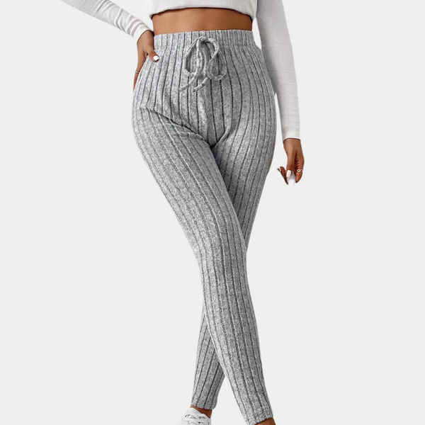 Leggings gris - élégants pantalons à taille haute en ribette pour femmes