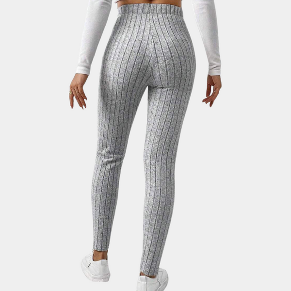 Leggings gris - élégants pantalons à taille haute en ribette pour femmes