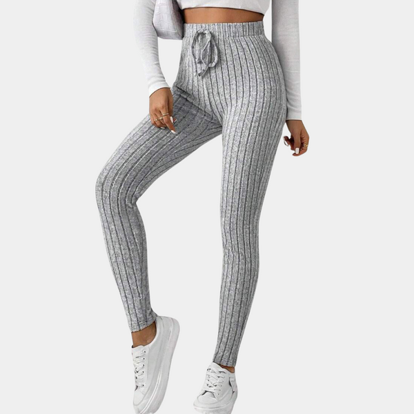 Leggings gris - élégants pantalons à taille haute en ribette pour femmes