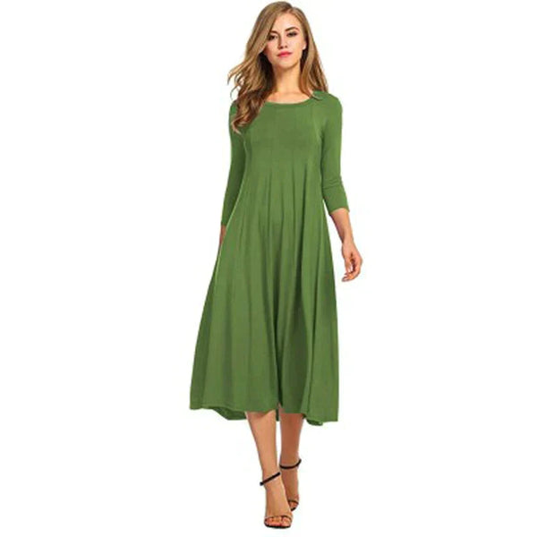 Robe midi femme - ourlet évasé pour un style décontracté - robe casual à manches trois-quarts
