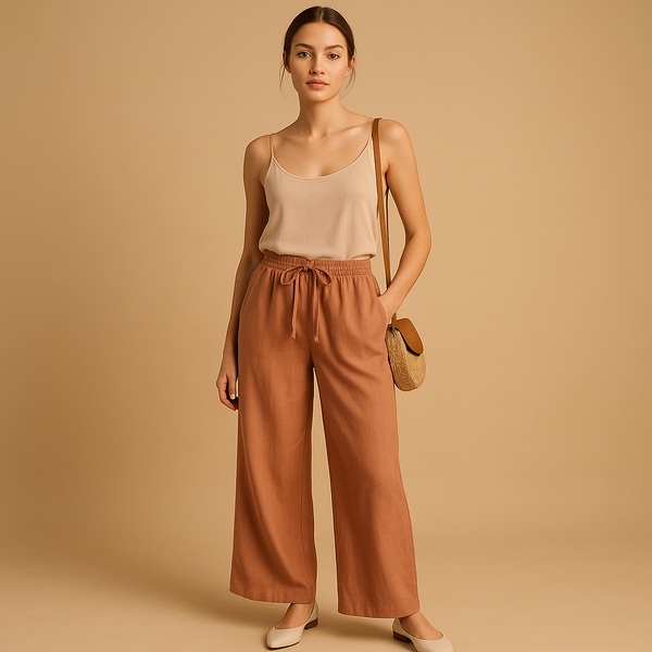 Pantalons en lin pour femmes - coupe large et décontractée, tissu respirant pour les occasions casual