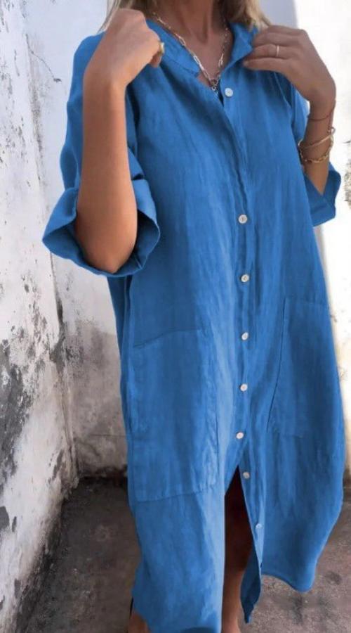 Robe midi en lin décontractée avec détails de boutons - robe d'été aérienne pour un look quotidien