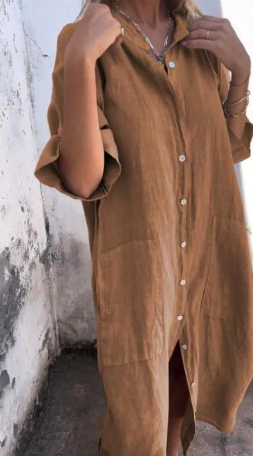 Robe midi en lin décontractée avec détails de boutons - robe d'été aérienne pour un look quotidien