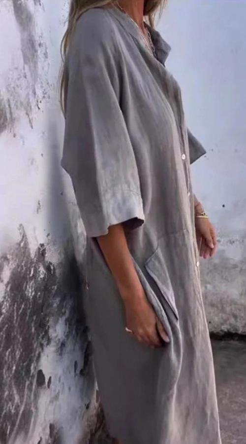 Robe midi en lin décontractée avec détails de boutons - robe d'été aérienne pour un look quotidien