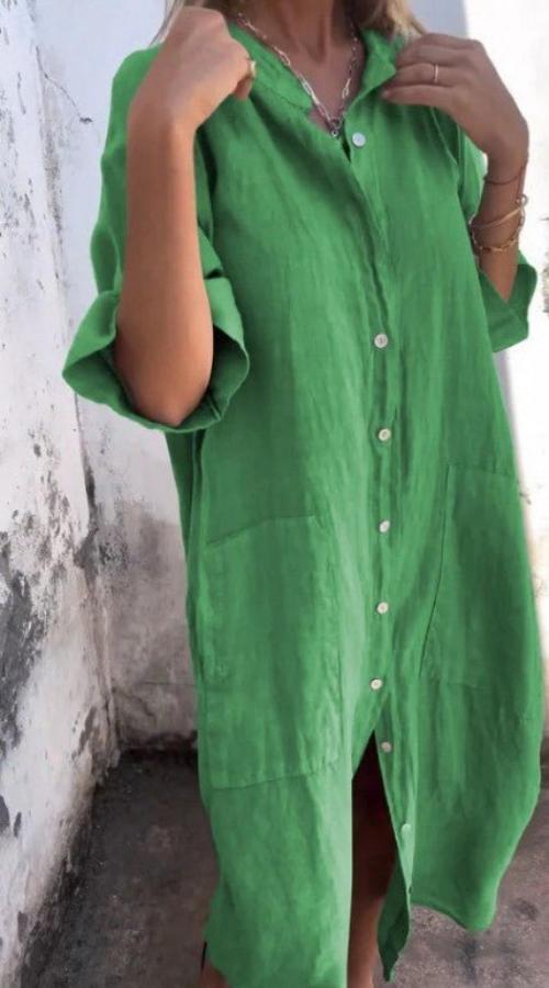 Robe midi en lin décontractée avec détails de boutons - robe d'été aérienne pour un look quotidien