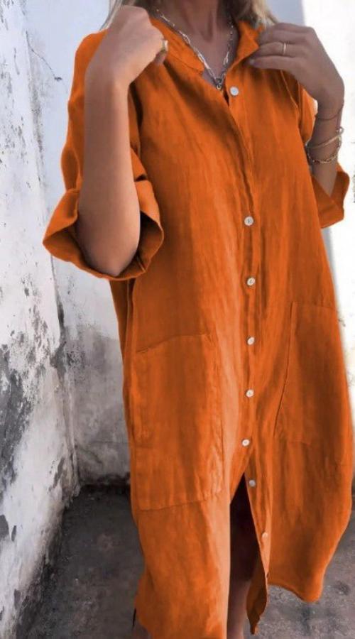 Robe midi en lin décontractée avec détails de boutons - robe d'été aérienne pour un look quotidien