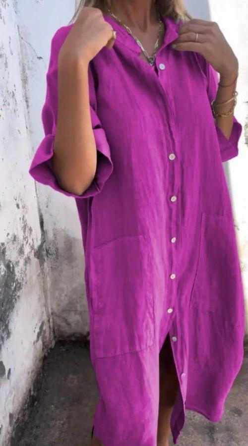 Robe midi en lin décontractée avec détails de boutons - robe d'été aérienne pour un look quotidien