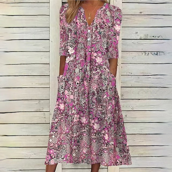 Robe midi florale - une robe d'été chic avec poches