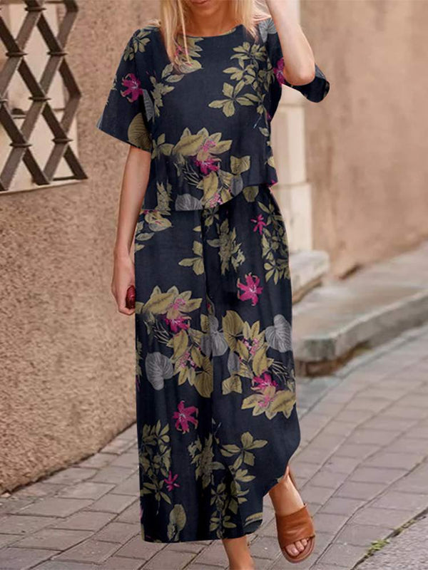 Ensemble boho 2 pièces pour femmes - tenue légère à imprimé floral pour un quotidien stylé - élégant et polyvalent