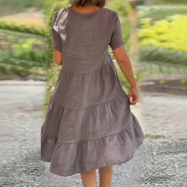 Robe décontractée à volants pour femmes - robe en lin à décolleté en v