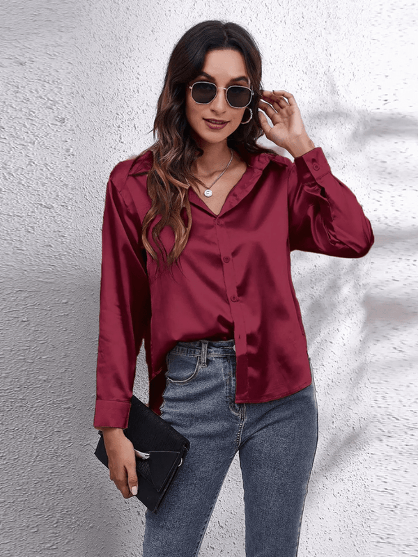 Blouse en satin pour femmes - haut élégant à manches longues pour un look chic décontracté