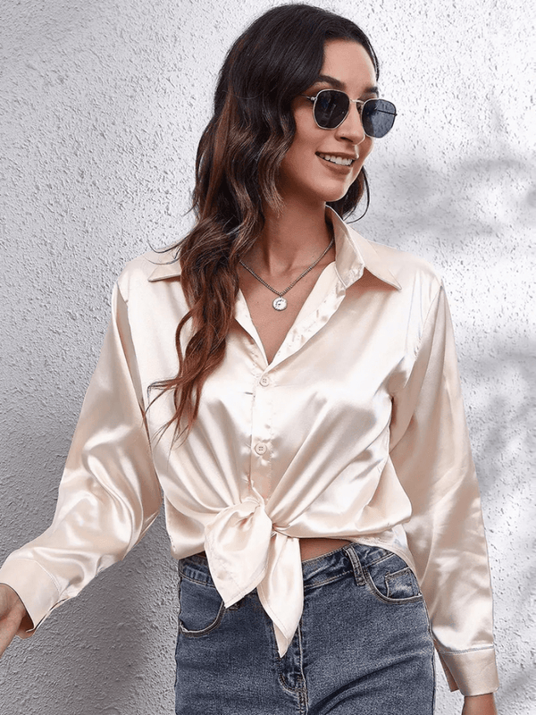 Blouse en satin pour femmes - haut élégant à manches longues pour un look chic décontracté