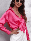 Blouse en satin pour femmes - haut élégant à manches longues pour un look chic décontracté