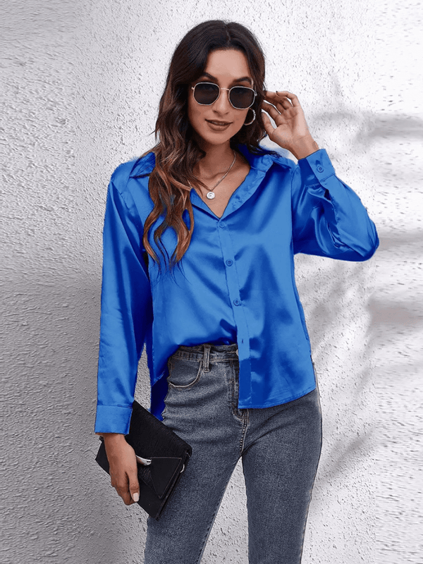 Blouse en satin pour femmes - haut élégant à manches longues pour un look chic décontracté