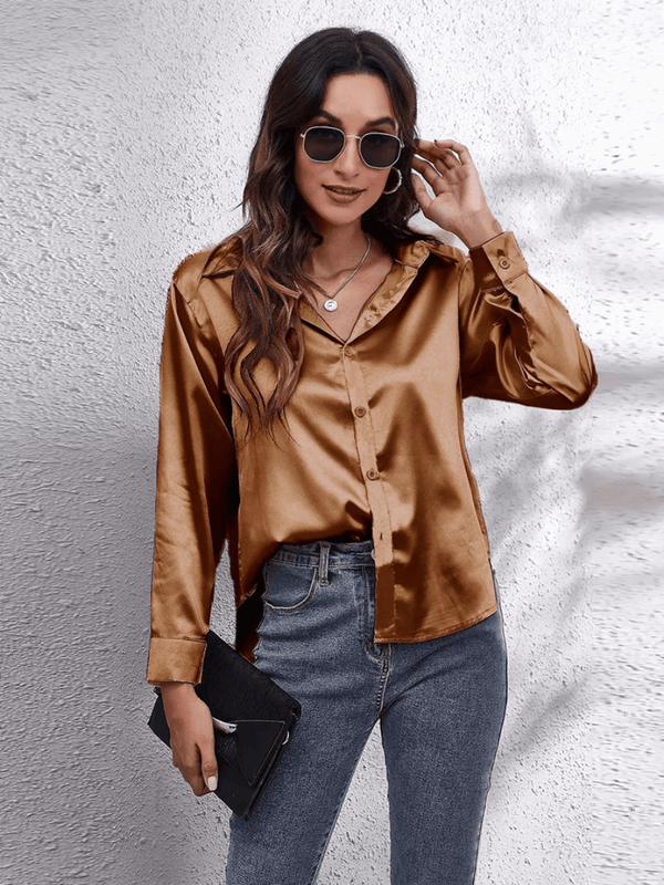 Blouse en satin pour femmes - haut élégant à manches longues pour un look chic décontracté
