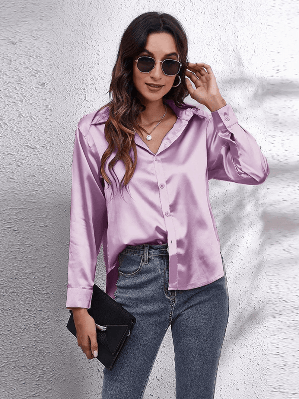 Blouse en satin pour femmes - haut élégant à manches longues pour un look chic décontracté