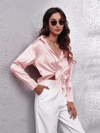 Blouse en satin pour femmes - haut élégant à manches longues pour un look chic décontracté