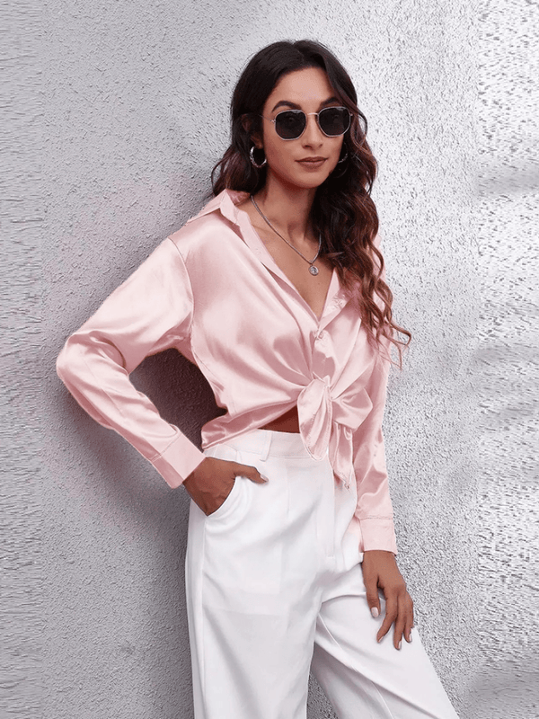 Blouse en satin pour femmes - haut élégant à manches longues pour un look chic décontracté