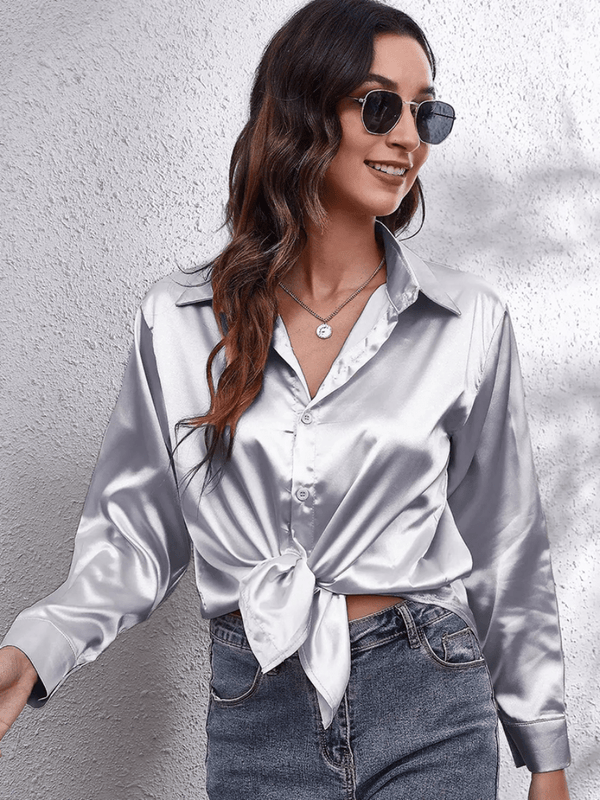 Blouse en satin pour femmes - haut élégant à manches longues pour un look chic décontracté