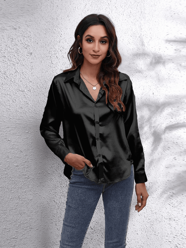 Blouse en satin pour femmes - haut élégant à manches longues pour un look chic décontracté