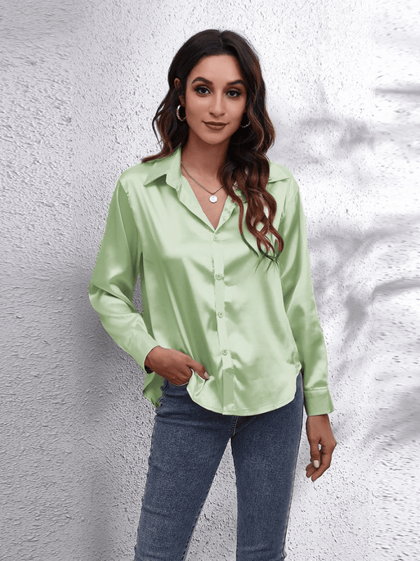 Blouse en satin pour femmes - haut élégant à manches longues pour un look chic décontracté