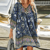 Robe mini boho pour femmes décolletée en v avec manches bouffantes - une tenue estivale décontractée et élégante