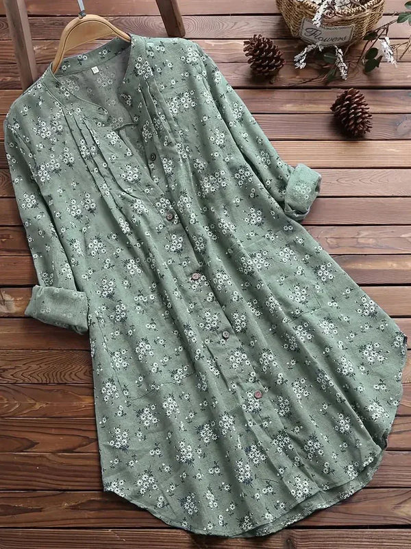 Robe chemise femme imprimé floral à manches longues - style décontracté léger pour tous les jours