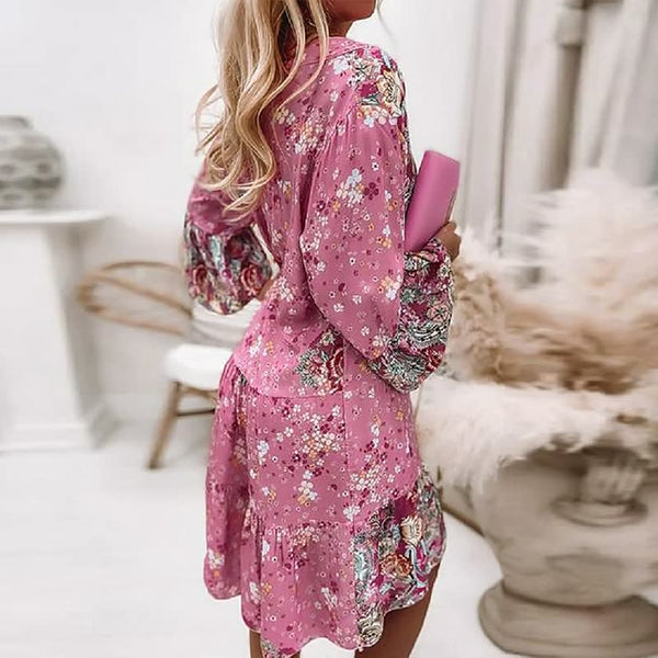 Robe casual femme en fleur bohème - élégante et légère à manches longues pour l'été