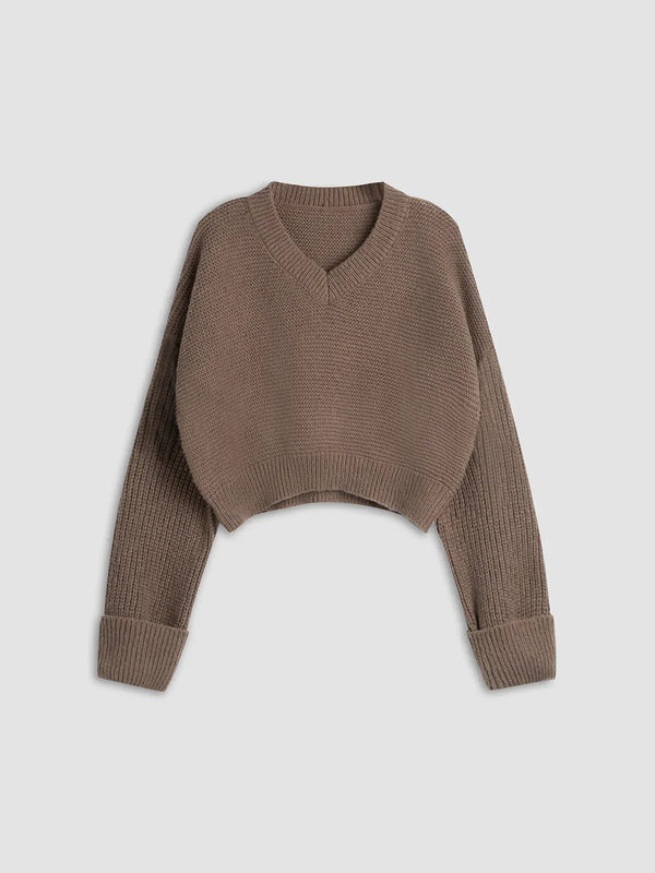 Pull court en tricot - sweat v-neck tendance pour femmes