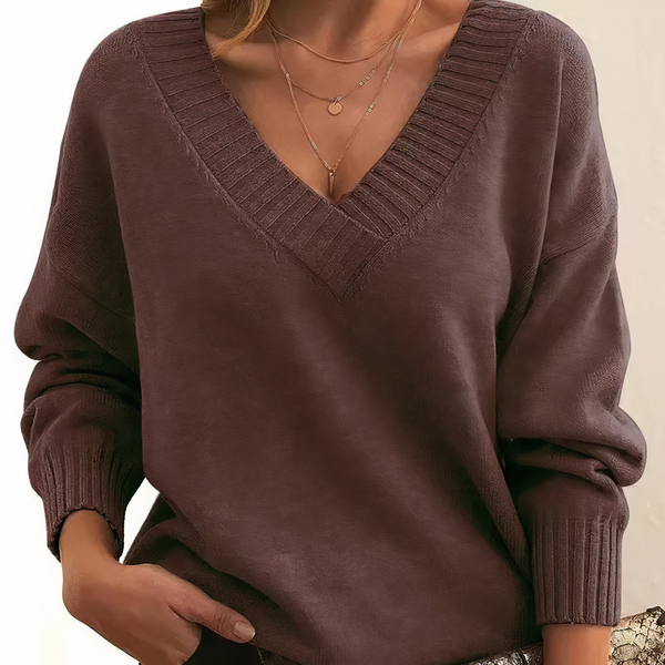 Pull en maille douce à col en v pour femme - élégant et douillet