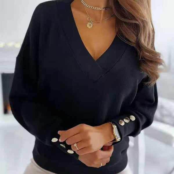Pull en maille à col en v pour femmes - sweat élégant à manches longues