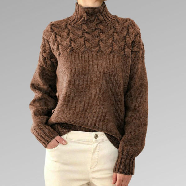 Pull en maille à col roulé pour femmes - sweat en tricot à motifs en relief
