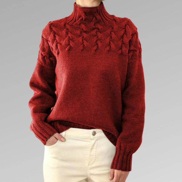 Pull en maille à col roulé pour femmes - sweat en tricot à motifs en relief