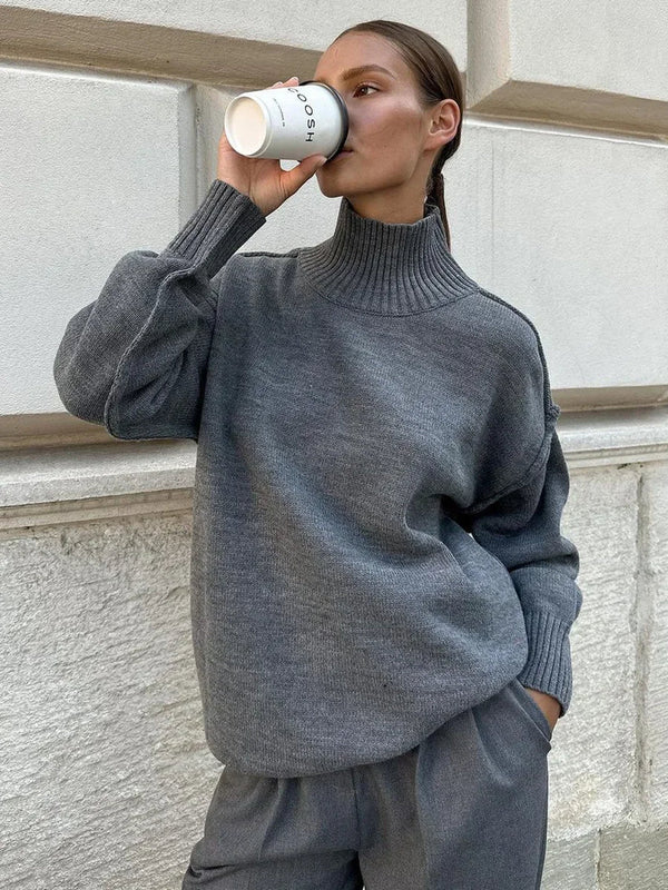 Pull en maille à col roulé - sweat oversized chic pour femmes